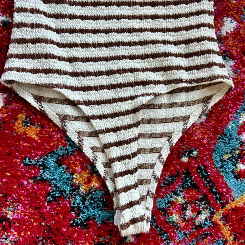 Striped Brown and White Bodysuit - Picture 3 of 5